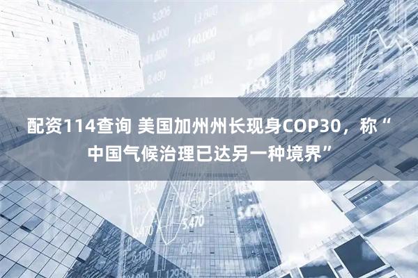 配资114查询 美国加州州长现身COP30，称“中国气候治理已达另一种境界”